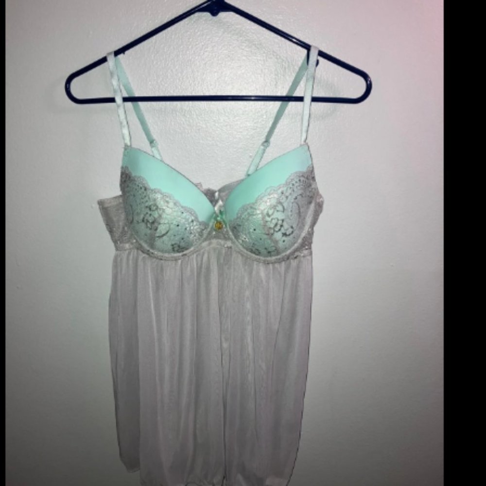 Jessica Simpson Green Gray Babydoll Lingerie Top Medium